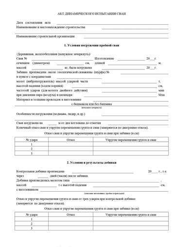 Акт динамического испытания сваи